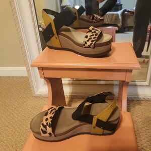 Leopard Print and Mustard Platform Wedge Sandals